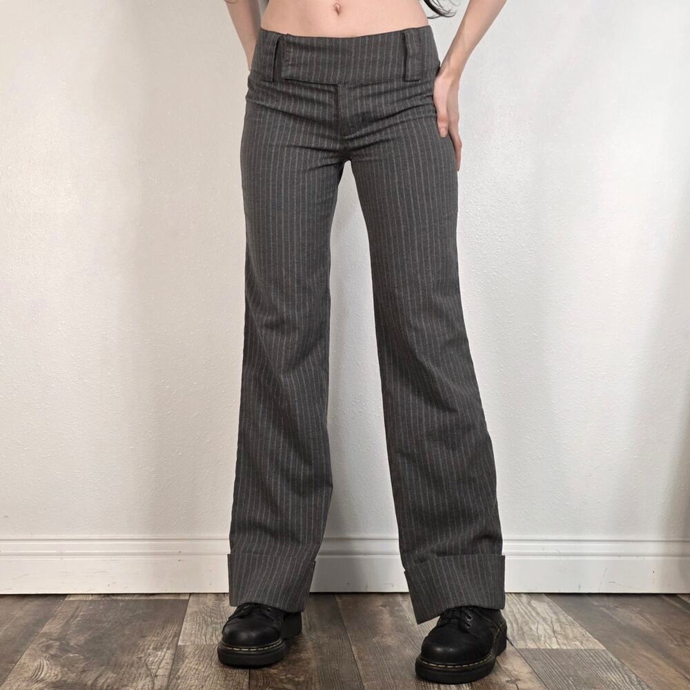 Y2K Pinstripe Cuffed Wide Leg Trouser Pants Dark Academia Office Siren Size 3